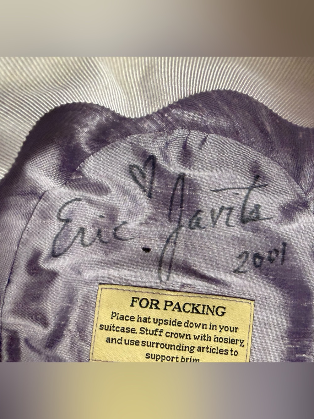 Vintage Eric Javits Wide-Brim Straw Sun Hat Lavender Rose Accent 18” - Picture 10 of 11